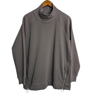 Athleta Cozy Karma Side Zip Funnel Neck Sweatshirt Large Coffee Brown Sweater